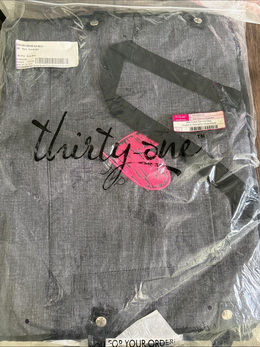 thirty-one Charcoal crosshatch well suited garment bag